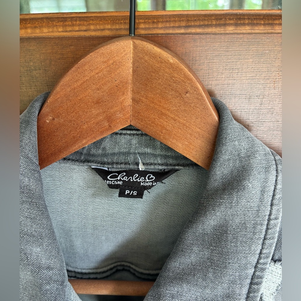 Charlie B Distressed Gray Denim Jacket - Picture 4 of 8